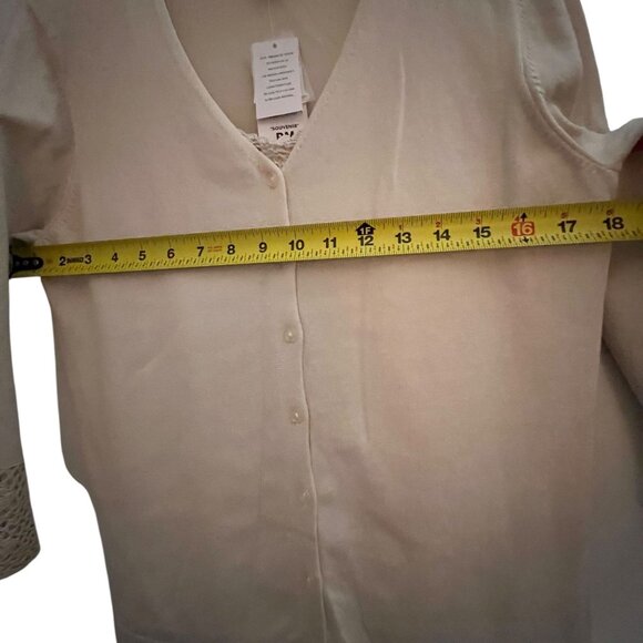 NWT Norton McNaughton Ivory Cardigan Silk Crochet Trim Lace Front Panel PM - Picture 10 of 11